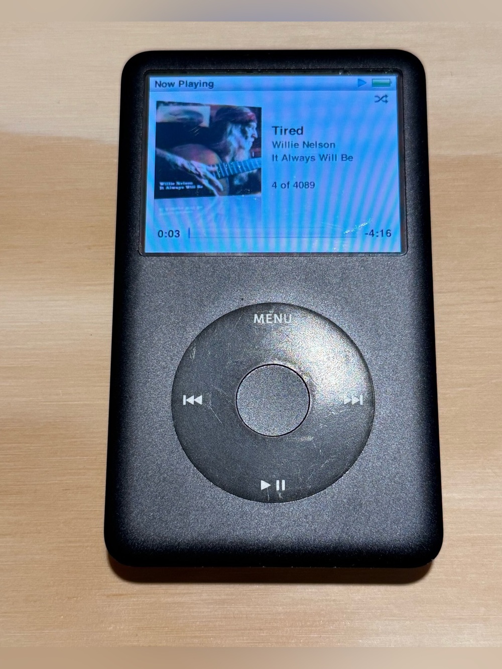 iPod Model:A1238 6thGEN 80GB Blk Tested Bad Battery 30m-1HR w/4089Song-Charg!!